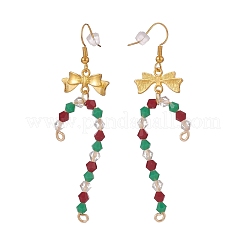 Glass Christmas Candy Cane with Alloy Bowknot Dangle Earrings&nbsp;EJEW-JE04971-03