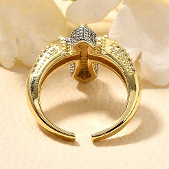 Brass Micro Pave Clear Cubic Zirconia Cuff Rings&nbsp;RJEW-U035-02GP-02