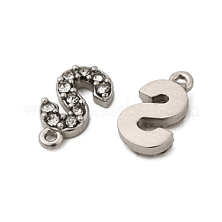 文字304ステンレススチールラインストーンチャーム  ステンレス鋼色  文字S  10x5.5x2mm  穴：1mm&nbsp;STAS-H240-24S-P