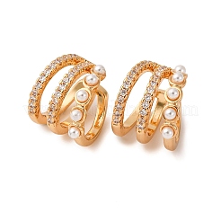 Triple C-Shaped Brass Micro Pave Clear Cubic Zirconia Cuff Earrings&nbsp;EJEW-Z127-09G