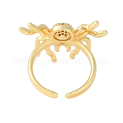 Halloween Spider Brass Rhinestone Open Cuff Rings&nbsp;RJEW-S419-01G-02