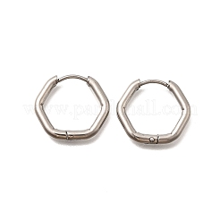 201 ステンレススチールフープピアス  316サージカルステンレススチールピン付き  ステンレス鋼色  六角  17x19x2.5mm&nbsp;EJEW-Z137-02P-04