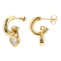 Cubic Zirconia Heart Padlock Dangle Stud Earrings&nbsp;EJEW-N011-119