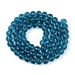 クリアガラスビーズ連売り  ファセット（96ファセット）  ラウンド  スチールブルー  8mm  穴：1mm  約68~70個/連  20.47~21.06インチ（52~53.5cm）&nbsp;GLAA-R095-8mm-27