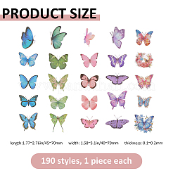 ペットプラスチック粘着画像  蝶  デコレーションアクセサリー  ミックスカラー  45~70x40~79x0.1~0.2mm&nbsp;DIY-FH0010-16