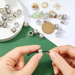 溝付きステンレススチールヨーロピアンビーズ24個  コラム  ステンレス鋼色  10x8mm  穴：6.5mm&nbsp;STAS-HS0001-81B