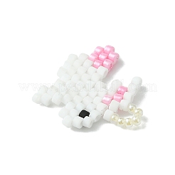 シードビーズ ビーズチャームペンダント  ウサギのチャーム  ホワイト  20x20x2mm  穴：4mm&nbsp;PALLOY-MZ00429