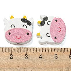 プリントウッドビーズ  牛の頭  ピンク  20x20x5.5~6mm  穴：2.5mm&nbsp;WOOD-G022-26B