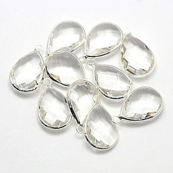 シルバーカラーメッキ真鍮ガラスティアドロップペンダント  ミックスカラー  22x14x5mm  穴：2mm&nbsp;GLAA-J017B-S