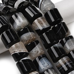 天然石瑪瑙ビーズ連売り  染め＆加熱  コラム  ブラック  20~20.5x19.5~20.5mm  穴：1mm  約20個/連  15.94
