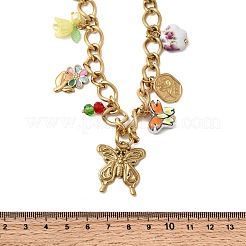 304 Stainless Steel Butterfly & Acrylic & Ceramic Flower Pendant Necklaces for Women&nbsp;NJEW-A063-13G