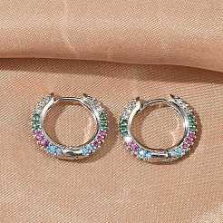 Brass Micro Pave Cubic Zirconia Hoop Earrings&nbsp;EJEW-C181-13P