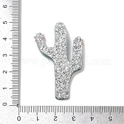 印刷された不透明なアクリルパーツ  星の付いたサボテン  スパンコール入り  グリーン  45.5x27.5x4.5mm  穴：1.5mm&nbsp;FIND-D283-02
