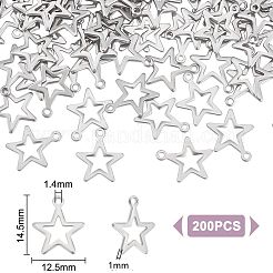 304ステンレススチールチャーム200個  スター  ステンレス鋼色  14.5x12.5x1mm  穴：1.4mm&nbsp;STAS-UN0052-84