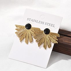 女性用304ステンレススチールスタッドピアス  ファン  ゴールドカラー  32x41.5mm&nbsp;EJEW-K306-32G