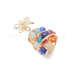 Natural Apatite & Green Aventurine & Lapis Lazuli & Citrine & Agate & Amethyst Faceted Round Beaded Copper Wire Wrapped Christmas Tree Pendants&nbsp;PALLOY-TA00334