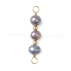 3Pcs 3 Styles Natural Cultured Freshwater Pearl Potato Beaded Connector Charms&nbsp;PALLOY-JF05071