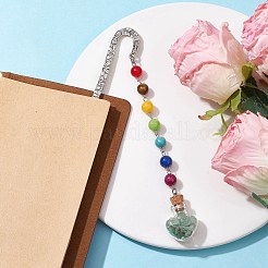 7 Chakra Gemstone Bead & Natural Green Aventurine Glass Heart Wishing Bottle Pendant Bookmarks&nbsp;AJEW-JK00313-06