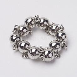 ループ付き真鍮製マグネットクラスプ  ニッケルフリー  ラウンド  プラチナ  16x10mm  穴：2mm&nbsp;X-KK-MC021-N-NF