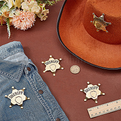 4Pcs Alloy Star with Word Sheriff Brooch Pin for Costume Accessories&nbsp;JEWB-FG0001-52B