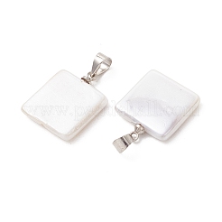 シェルパールのペンダント  真鍮のスナップオンベイル付きスクエアチャーム  ホワイト  プラチナ  18x15x3mm  穴：5x4mm&nbsp;PALLOY-JF05267