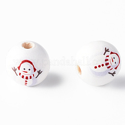 Painted Natural Wood Round Beads&nbsp;WOOD-N006-181