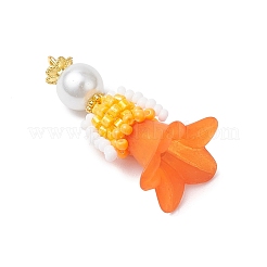 ガラスシードビーズの花の置物ペンダント  ガラスパールとアクリル  オレンジ  33x18x17.5mm  穴：2.5mm&nbsp;PALLOY-MZ00686-05