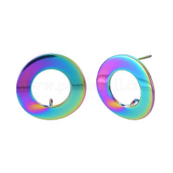 レインボーカラー 304 ステンレススチール スタッド イヤリング 金具  カン付き  リング  18mm  穴：3mm  ピン：0.7mm&nbsp;STAS-N098-018