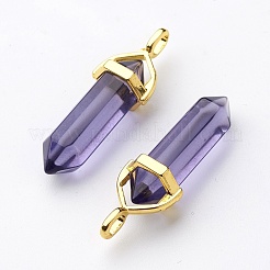 ガラスの尖ったペンダント  合金のパーツと  ゴールドカラー  弾丸  ミックスカラー  37~40x12.5x10mm  穴：3x4.5mm&nbsp;GLAA-G021-A