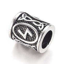304ステンレススチールヨーロピアンビーズ  大穴ビーズ  ルーン/ futhark / futhorの列  アンティークシルバー  16.2x13.4mm  穴：8mm&nbsp;OPDL-G010-07AS-05A