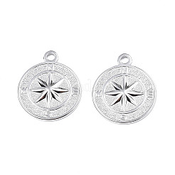 変色しない304ステンレススチールペンダント  コンパス付きのフラットラウンド  ステンレス鋼色  30x25.5x3mm  穴：3mm&nbsp;STAS-T063-187P