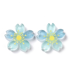 蓄光樹脂カボション  5枚の花/桜  淡いターコイズ  26x5mm&nbsp;RESI-G030-01D