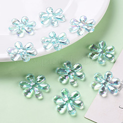 透明なアクリルビーズ  ABカラー  花  ターコイズ  25x4.5mm  穴：1.6mm  約375個/500g&nbsp;TACR-S154-35C-754