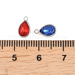 ガラスチャーム  201ステンレススチールセッティング付き  多面カット  ミックスカラー  ステンレス鋼色  ティアドロップ  9x5.5x3mm  穴：1.2mm&nbsp;STAS-P437-15E-P
