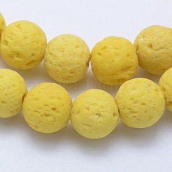 天然溶岩岩ビーズ連売り  染め  ラウンド  きいろ  8mm  穴：1mm  約47~50個/連  15.3インチ（39cm）&nbsp;G-F531-8mm-G15