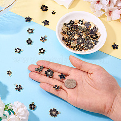 100個10スタイルアロイエナメルチャーム  花のチャーム  ブラック  11~20.5x9~18x1.5~4mm  穴：1.4~2mm  10 個/セット&nbsp;ENAM-TA0003-01