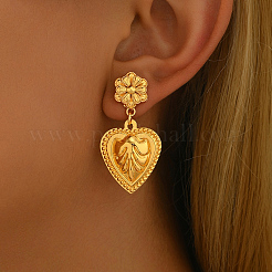 Vintage Alloy Heart Dangle Stud Earrings&nbsp;BF4834
