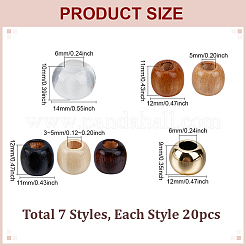 140個 7スタイル 樹脂 & 木材 & ABSプラスチック ヨーロピアンビーズセット  大穴ビーズ  ミックスカラー  11~14x9~12mm  穴：3~6mm  20個/スタイル&nbsp;OPDL-ME0001-02