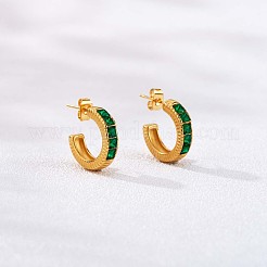 グリーン キュービック ジルコニア C シェイプ スタッド ピアス  430ステンレススチール製ハーフフープピアス（女性用）  ゴールドカラー  19x5mm&nbsp;JE937A