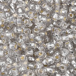 銀並ぶガラスシードビーズ  双円錐形  銀  3x4mm  穴：1.5~1.6mm  約9000個/ポンド&nbsp;SEED-T007-18A-02