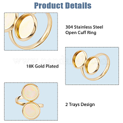 304ステンレススチール製オープンカフリング金具20個  パッドリングセッティング  40 個の透明ガラスカボション  ゴールドカラー  内径：17mm  トレイ：10mm&nbsp;DIY-HS0002-21B