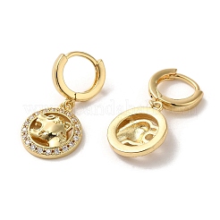 ヒョウの頭の本物の 18k 金メッキ真鍮ダングルフープピアス  キュービックジルコニア付き  透明  32.5x36mm&nbsp;EJEW-Q797-05C-G