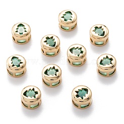 18KGP本金メッキ真鍮象眼細工キュービックジルコニアマルチ連リンク  カドミウムフリー＆鉛フリー  クリスマスツリーとフラットラウンド  グリーン  8x5.5mm  穴：3.2x2.2mm&nbsp;X-KK-A154-01G-G