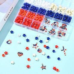 独立記念日のDIYブレスレット作りキット  プラスチックビーズを含む  アクリルビーズ  合金エナメルチャーム  ナイロンワイヤー  ミックスカラー  9x6mm  穴：3.8mm&nbsp;DIY-FS0009-53