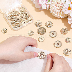 30種類のスタイルの合金ボタン2個  4穴  フラットラウンド  18~22.5x3~3.5mm  穴：1.6~2mm&nbsp;BUTT-AR0001-20