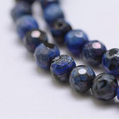 ファセット天然ファイヤーアゲートクラックルビーズ連売り  ラウンド  染め＆加熱  ブルー  4mm  穴：0.8mm  約90~92個/連  14インチ（35.6cm）&nbsp;G-F447-4mm-A19