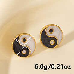 Retro Chinese Style 304 Stainless Steel Flat Round with Yin-yang Stud Earrings&nbsp;LS-MT2482-2