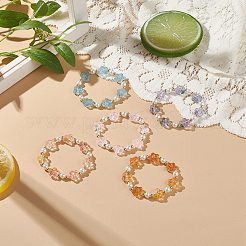5 個 5 色ガラス梅の花 & イミテーション パール ビーズ ストレッチ ブレスレット セット  女の子のための積み重ね可能なブレスレット.  ミックスカラー  内径：1-7/8インチ（4.7cm）  1pc /カラー&nbsp;BJEW-JB08943