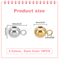 20個2色304ステンレススチールチューブベイル  ループベイル  ロンデル保釈ビーズ  ゴールデン·ステンレス鋼色  9x5x6mm  穴：2mm  10個/カラー&nbsp;STAS-LP0001-22