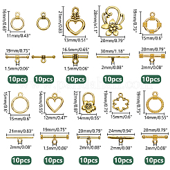 チベットスタイルのトグル留め具100種類10セット  混合図形  アンティーク黄金  19x14x3mm&nbsp;FIND-WR0011-86AG